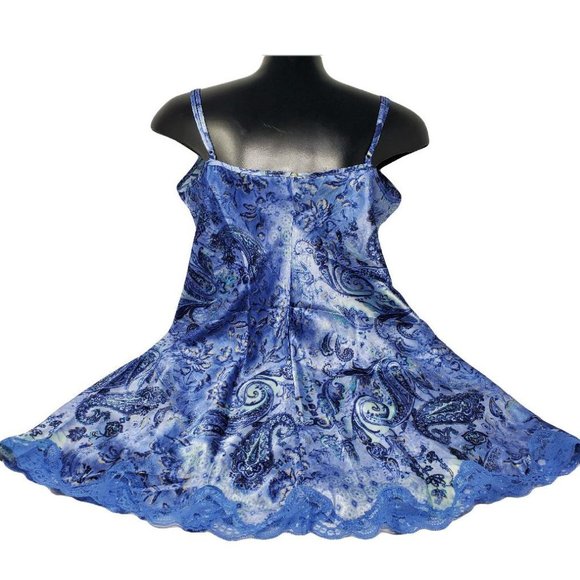 Blue & silver paisley silky CHEMISE slip Medium petite - Picture 2 of 9